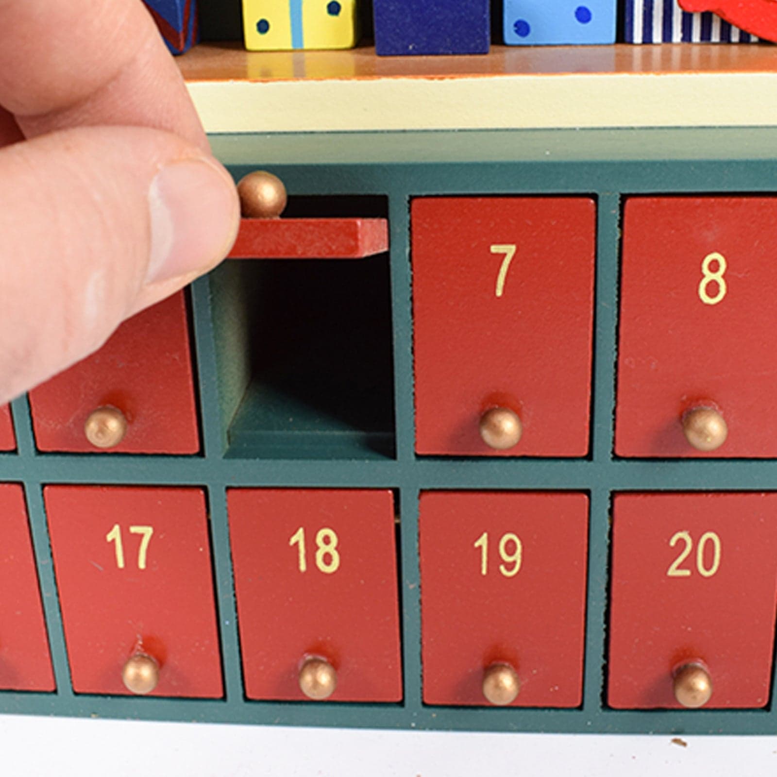 Calendario dell'avvento natalizio "Casetta Babbo Natale" decorazione in legno con cassetti - 3
