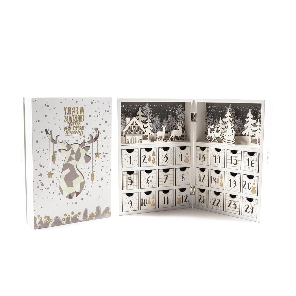 Calendario dell'avvento in legno, colore bianco, da 21 x 30 x 9 cm - 3