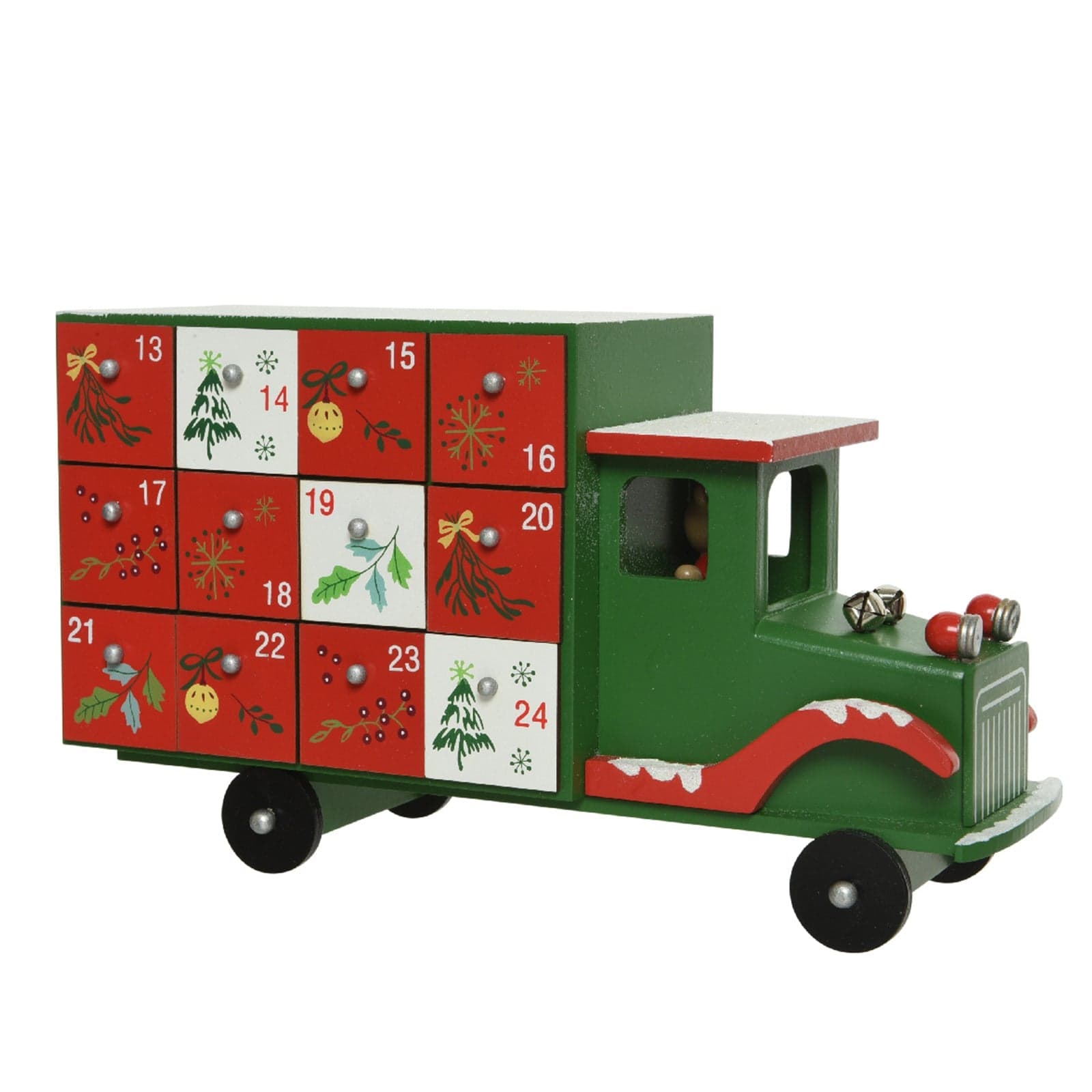 Calendario dell'avvento natalizio "Camion" decorazione in legno con cassetti h 17 cm - 2