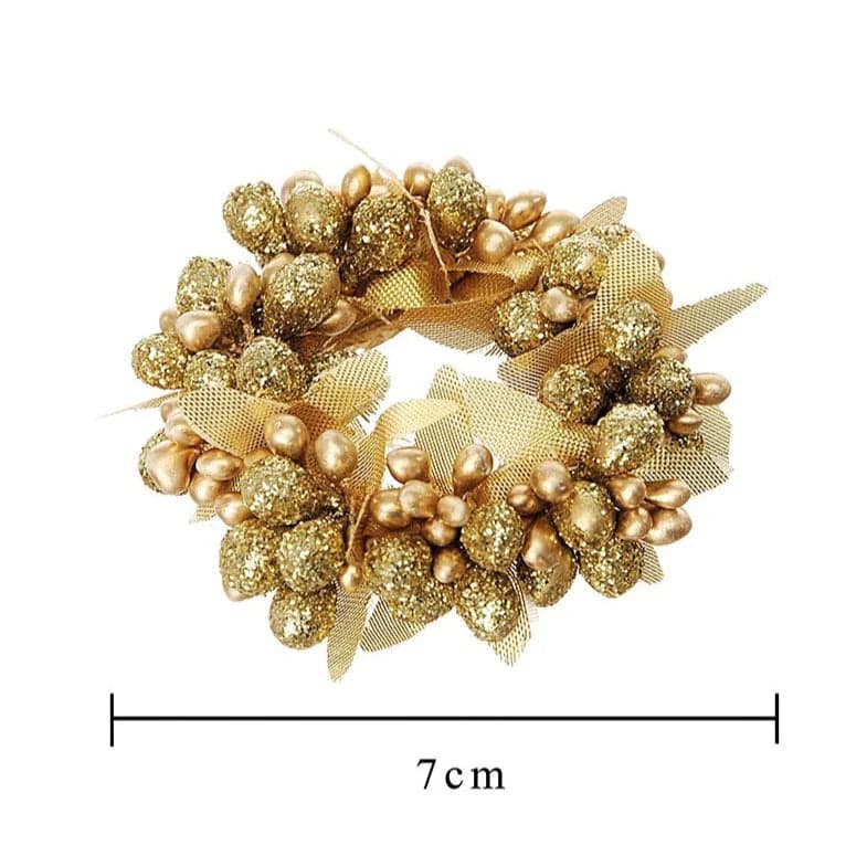 Portacandela decorativo con bacche e foglie oro per decorazioni natalizie, 6 cm - 2