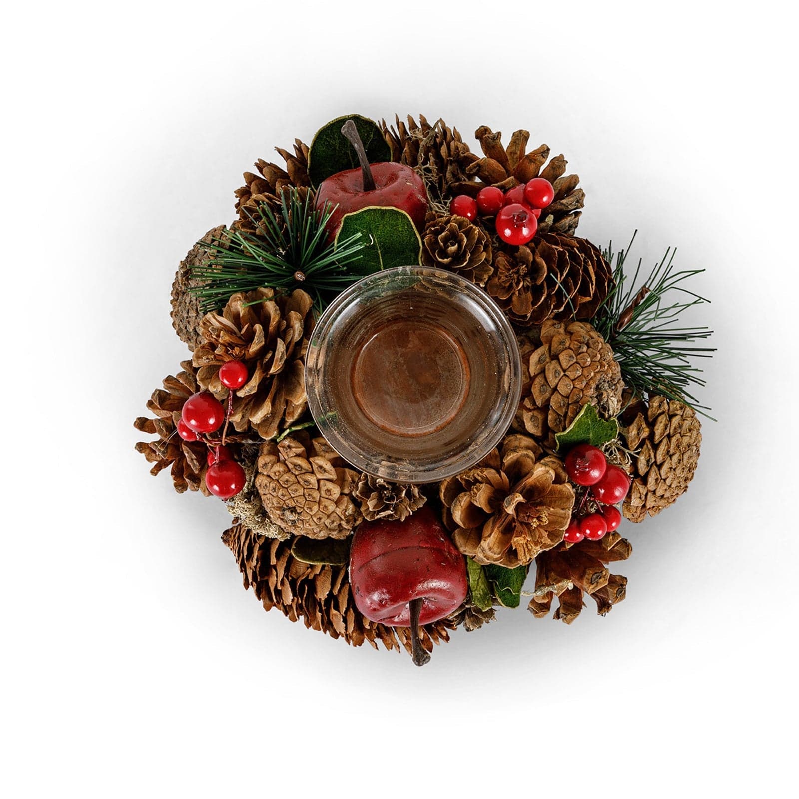 Portacandela centrotavola decorativo con bacche rosse per decorazioni natalizie, Ø 17 cm - 2
