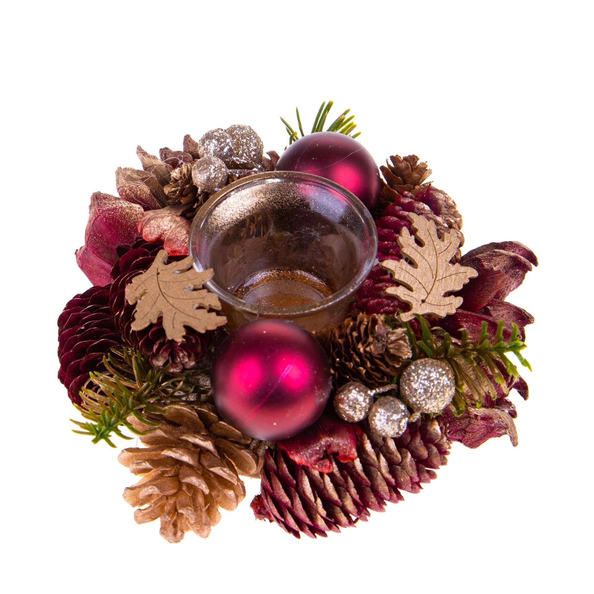 Portacandela centrotavola decorativo con bacche rosse per decorazioni natalizie, Ø 17 cm - 4