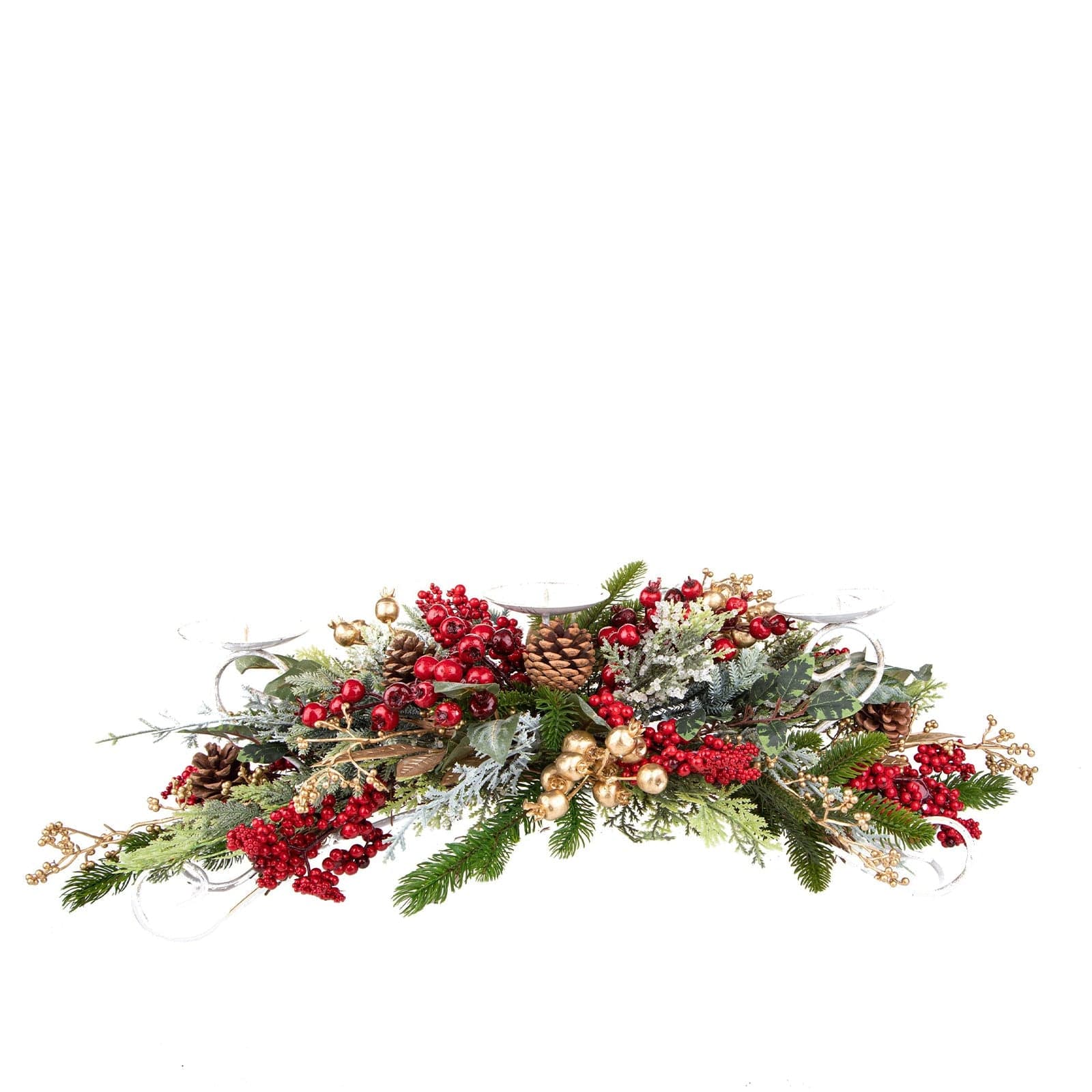 Portacandela decorativo con bacche e pigne per decorazioni natalizie, per 3 candele - 2