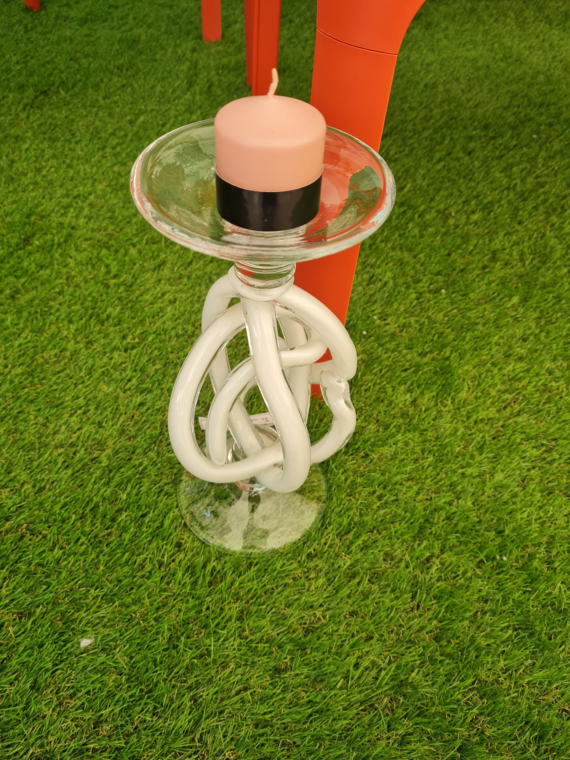 Portacandela intrecciato bianco con base per lumini da 29 cm - 3