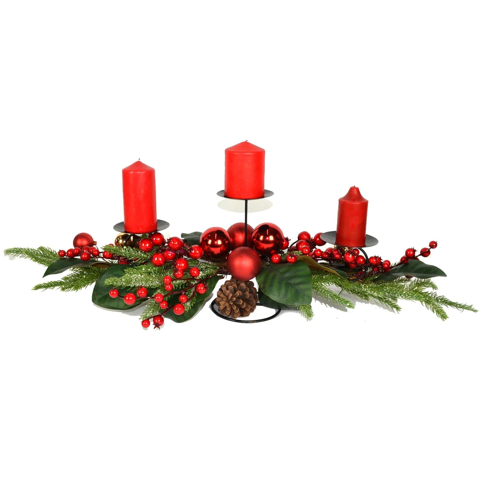 Porta candele con bacche Rosse centri tavola natalizio 80 cm - 2