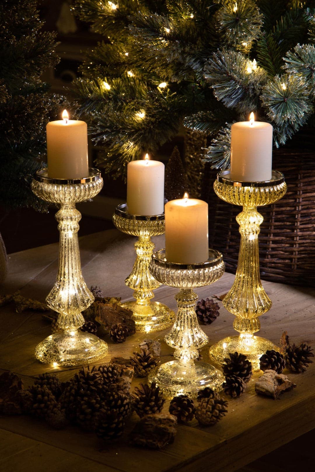 Porta Candele a calice luminoso in vetro con 8 led decorazione natalizia - 7