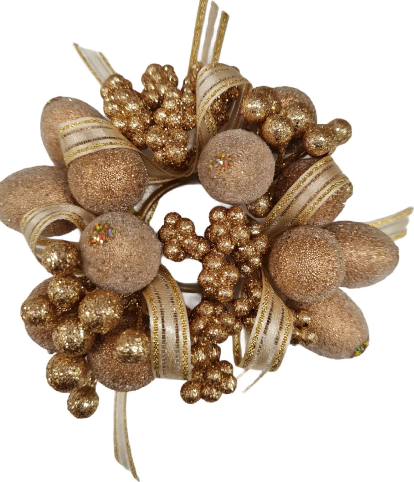 Ghirlanda natalizia corona porta candela con bacche glitterate e nastrini per interno decorazione di Natale - 2