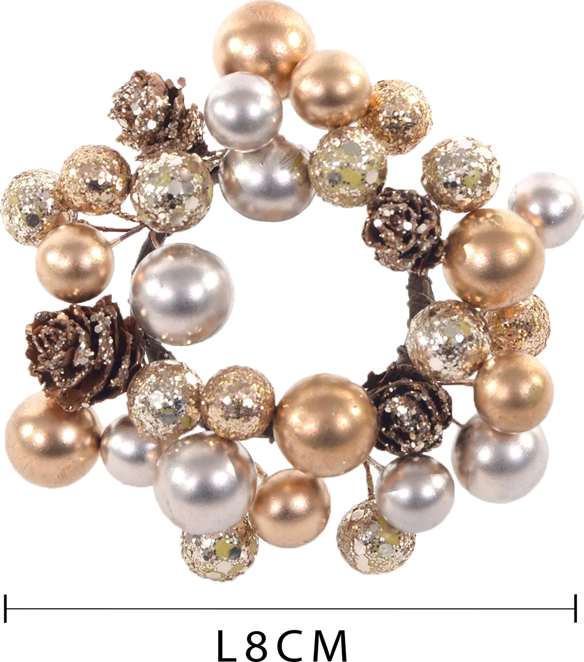 Porta candele con pigne e palline Ø 9 cm centrotavola dorato decorazione natalizia - 2