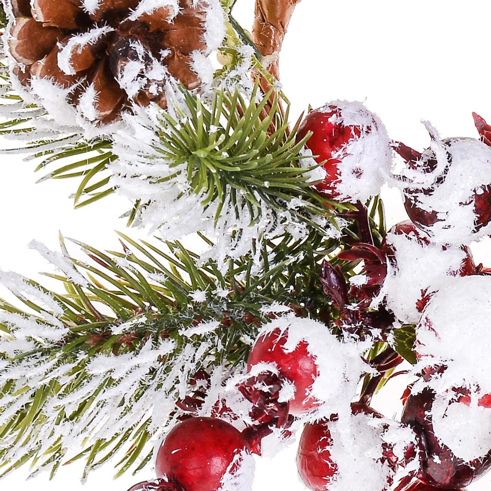 Centrotavola innevato natalizio decorazione con bacche rosse e pigne ø 26 cm - 3