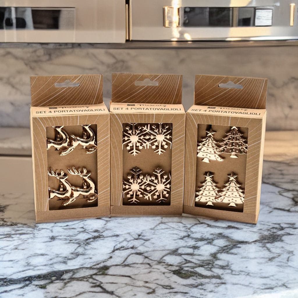 Set di 4 portatovaglioli in metallo, color oro, per tavola natalizia, 5 x 5 cm - 2
