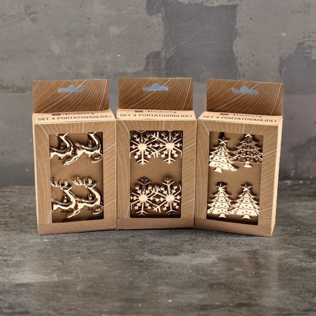 Set di 4 portatovaglioli in metallo, color oro, per tavola natalizia, 5 x 5 cm - 6