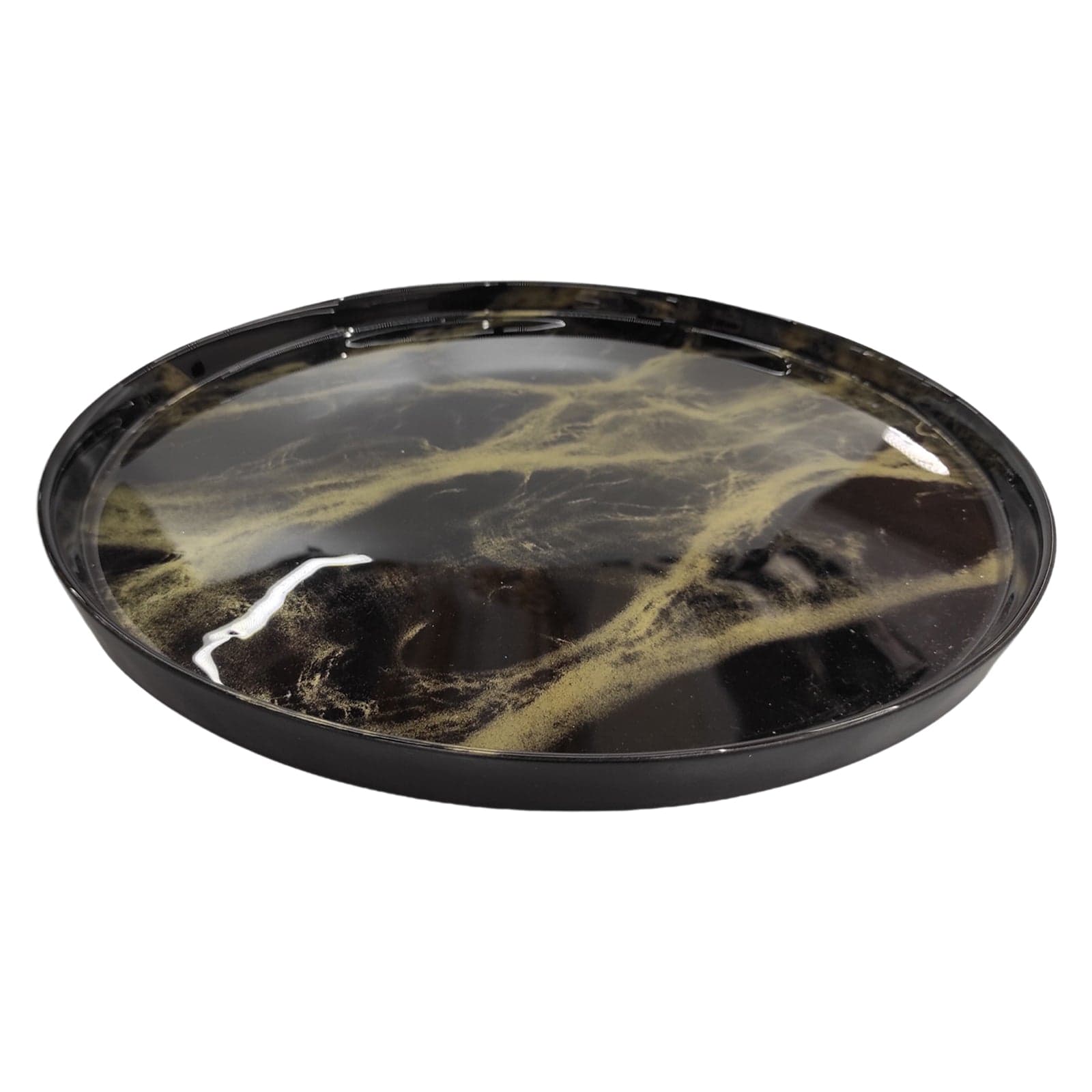 Piatto decorato centrotavola "Murble" in vetro per tavola natalizia da 33 cm oro e nero
