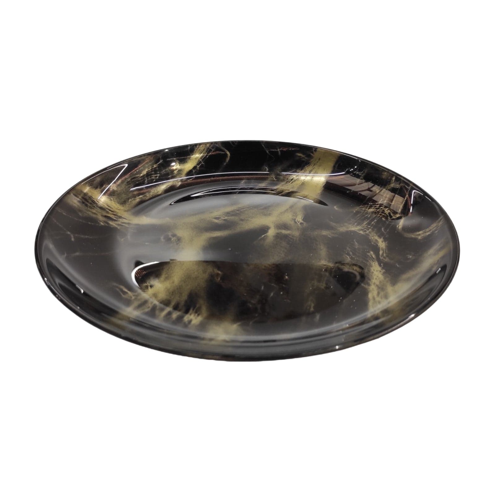 Piatto decorato centrotavola "Murble" in vetro per tavola natalizia da 30 cm oro e nero