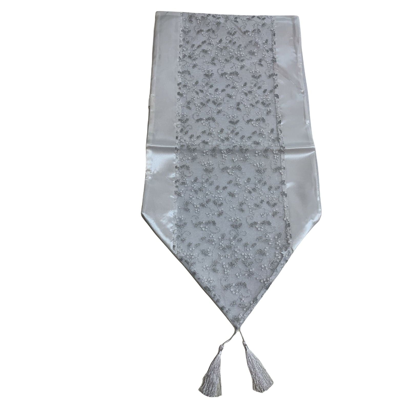 Runner da tavola Satin Snow con nappine 35 x 112 cm in cotone e lino