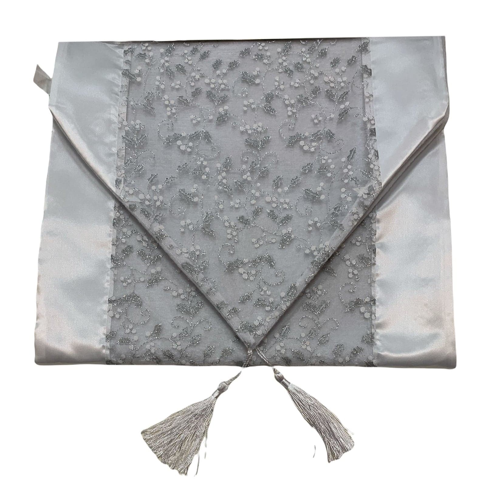 Runner da tavola Satin Snow con nappine 35 x 112 cm in cotone e lino - 2