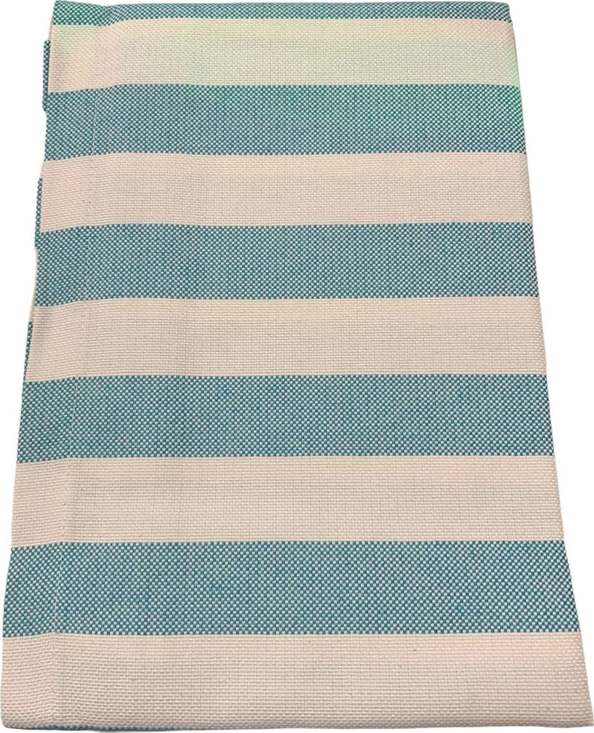 Runner turchese in tessuto idrorepellente Jacquard a bande orizzontali per tavolo da interno ed eterno.