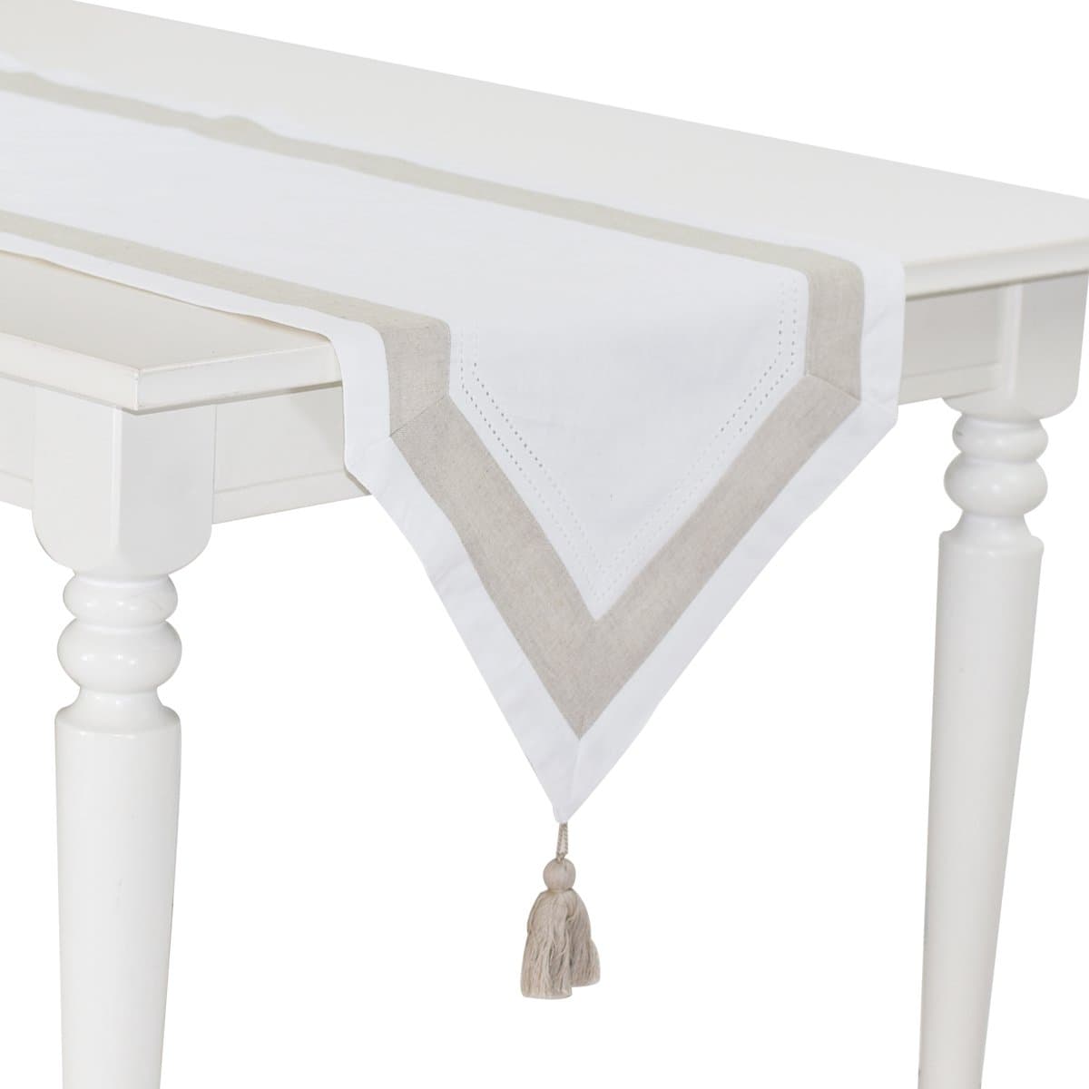 Runner da tavola Tres Chic con nappine 45 x 160 cm in cotone e lino - 2