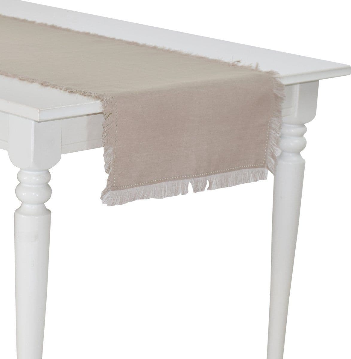 Runner in puro lino con frange per tavolo elegante 45×150 cm naturale - 2