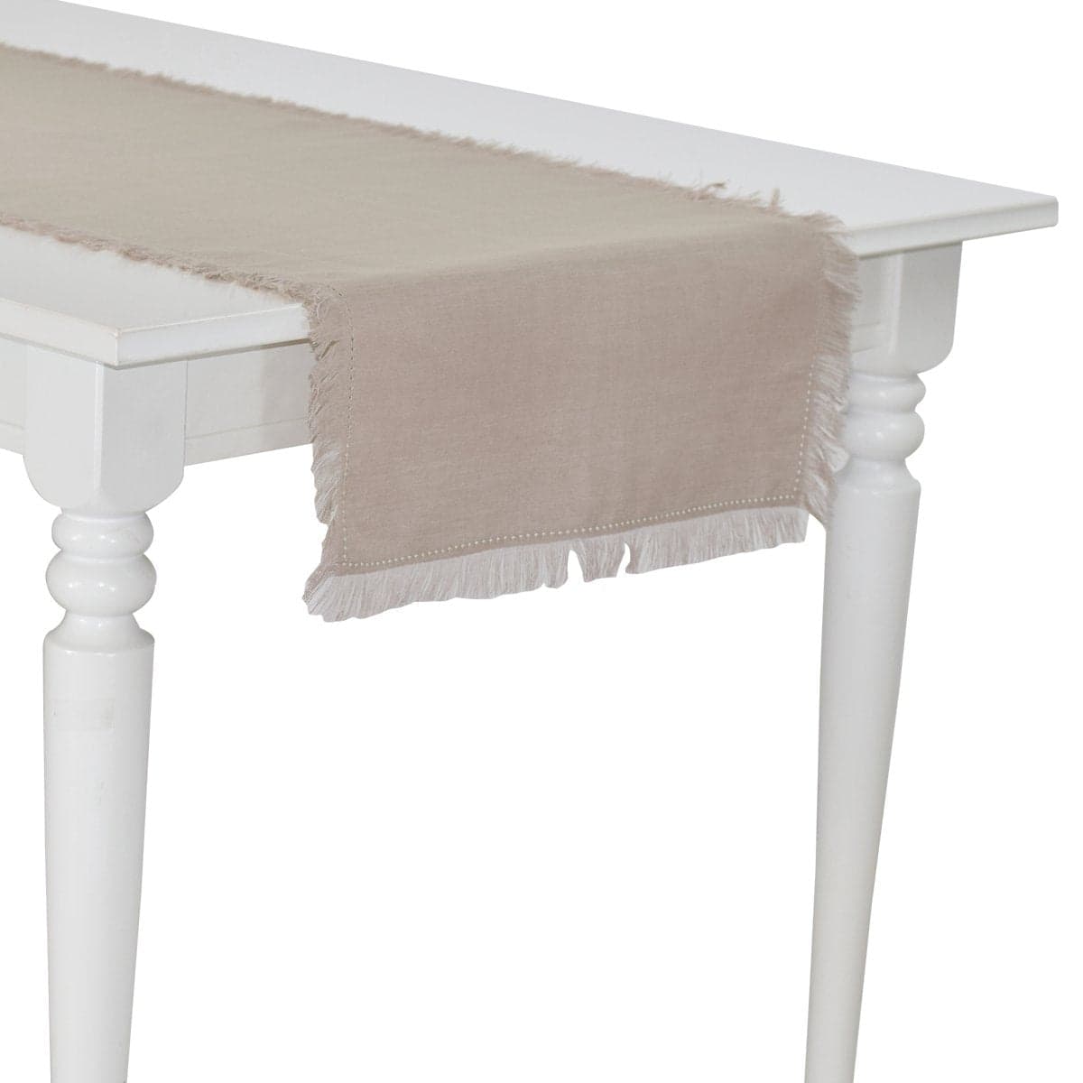 Runner in puro lino con frange per tavolo elegante 45×150 cm naturale - 2