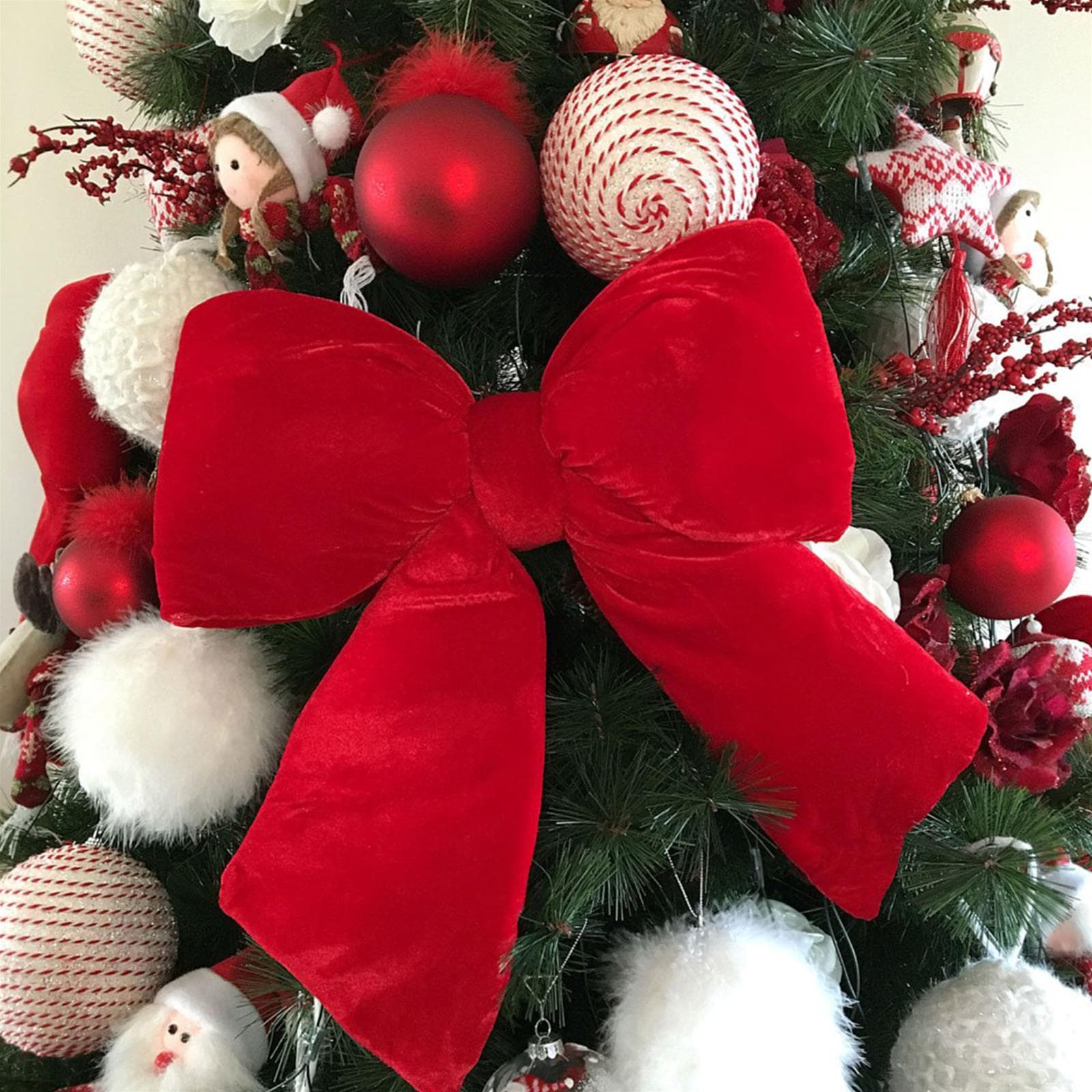 Fiocco imbottito in velluto Rosso decorazione natalizia per albero e ghirlanda dietro porta - 2
