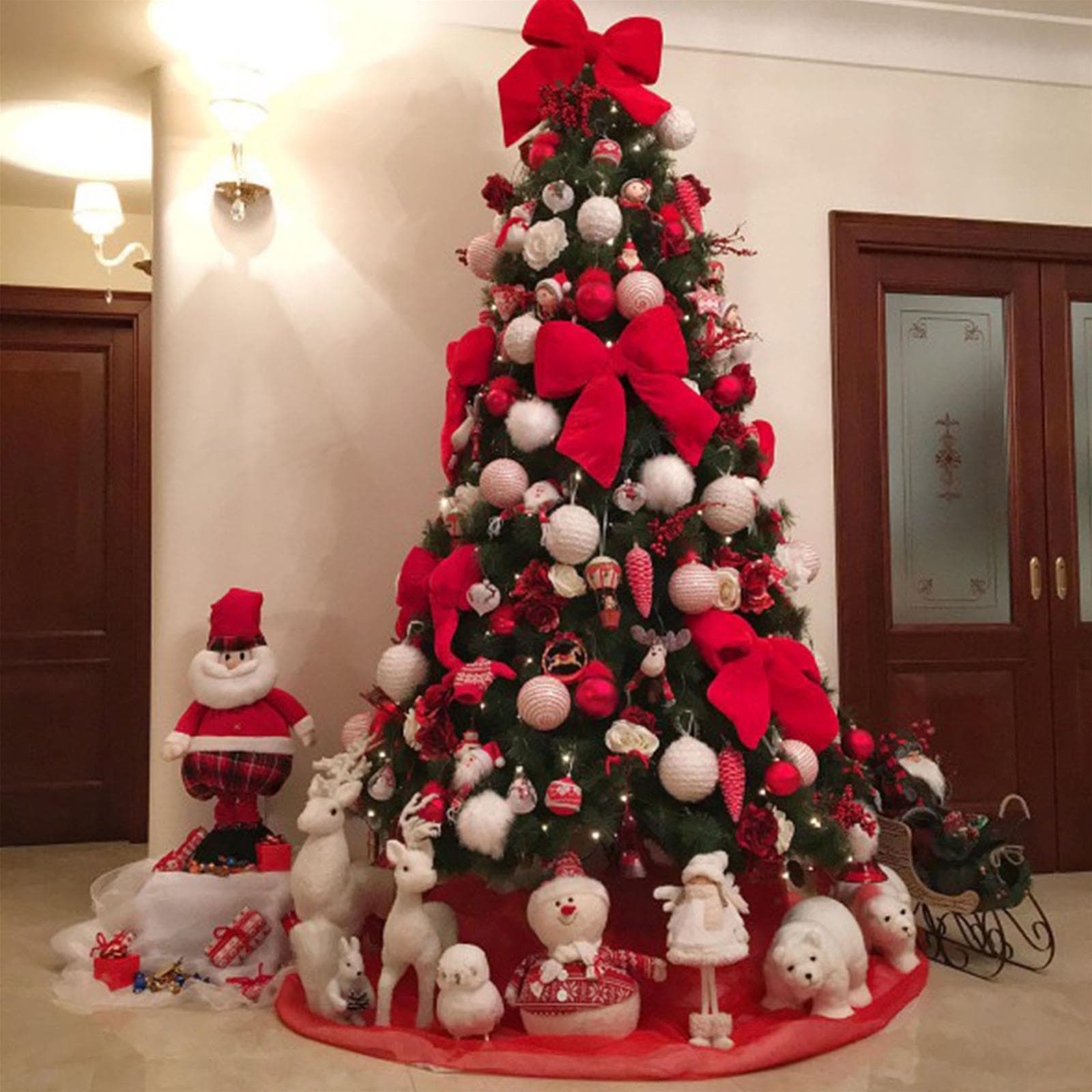 Fiocco imbottito in velluto Rosso decorazione natalizia per albero e ghirlanda dietro porta - 3