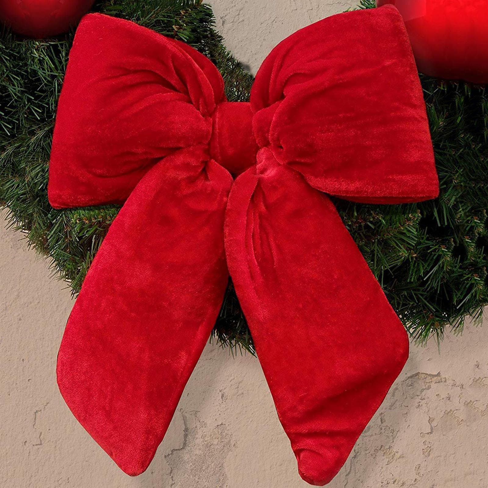 Fiocco imbottito in velluto Rosso decorazione natalizia per albero e ghirlanda dietro porta - 4