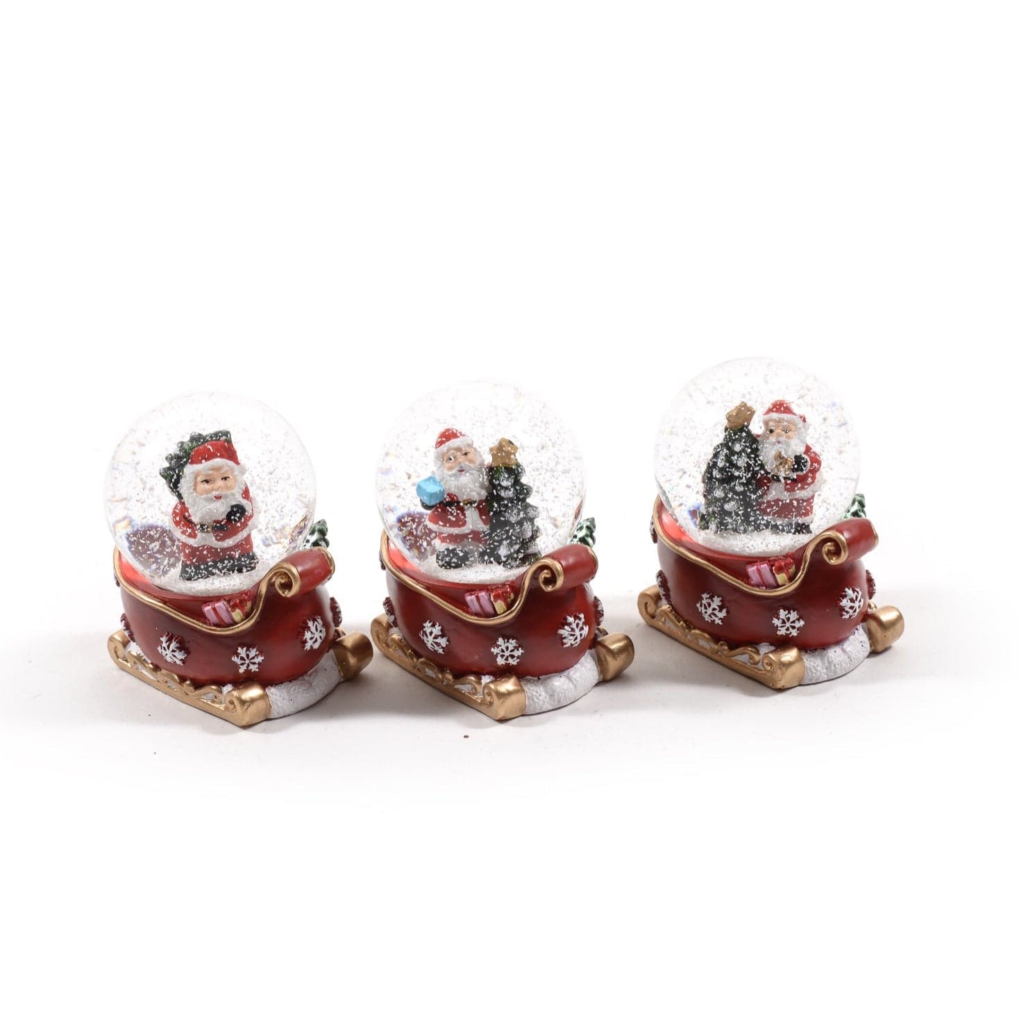 Palle di neve con Slitta rossa, decorazione e giocattolo di Natale, 5 x 4,5 x h 6,5 cm, set da 3 pezzi - 4