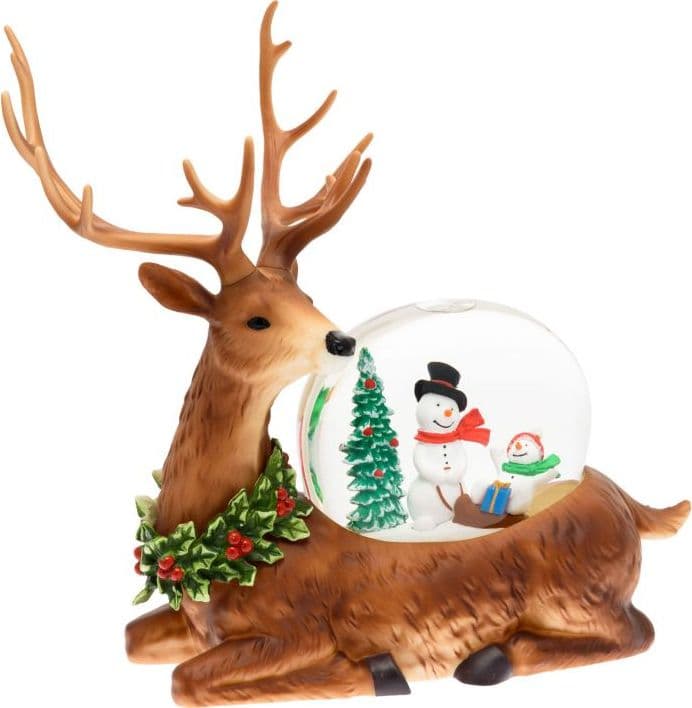 Renna natalizia con glitter led in plastica con pupazzi di neve decorazione per interno h 26 cm - 2