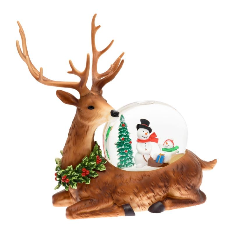 Renna natalizia con glitter led in plastica con pupazzi di neve decorazione per interno h 26 cm - 2