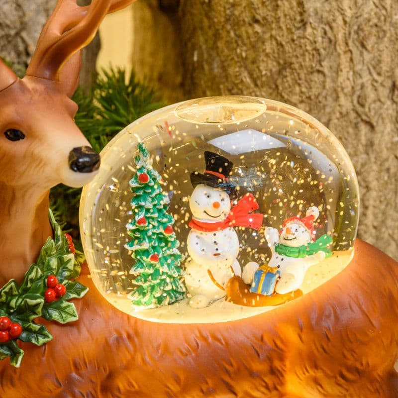 Renna natalizia con glitter led in plastica con pupazzi di neve decorazione per interno h 26 cm - 5