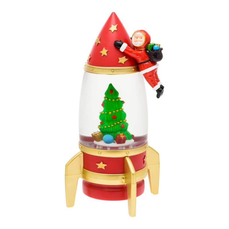 Razzo natalizio con glitter led in plastica con Babbo astronauta decorazione per interno h 27,5 cm - 2