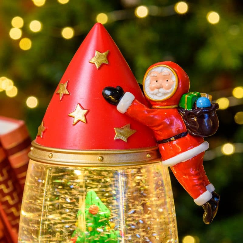 Razzo natalizio con glitter led in plastica con Babbo astronauta decorazione per interno h 27,5 cm - 4