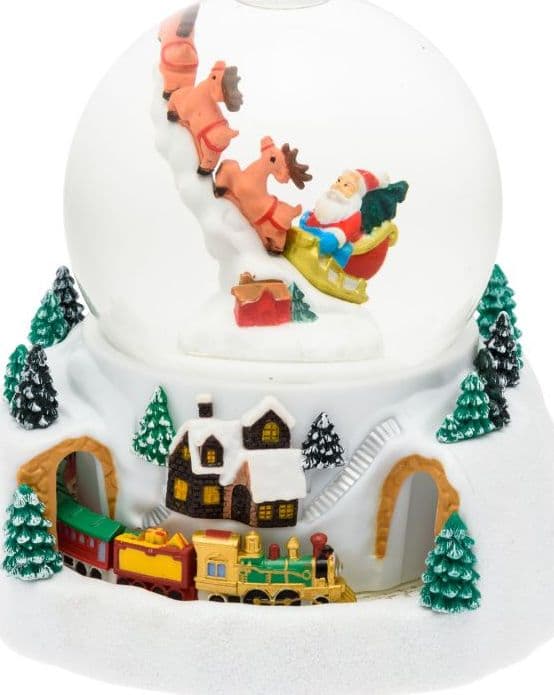 Sfera natalizia con glitter led in plastica con Babbo Natale e renne decorazione per interno h 18,5 cm - 2