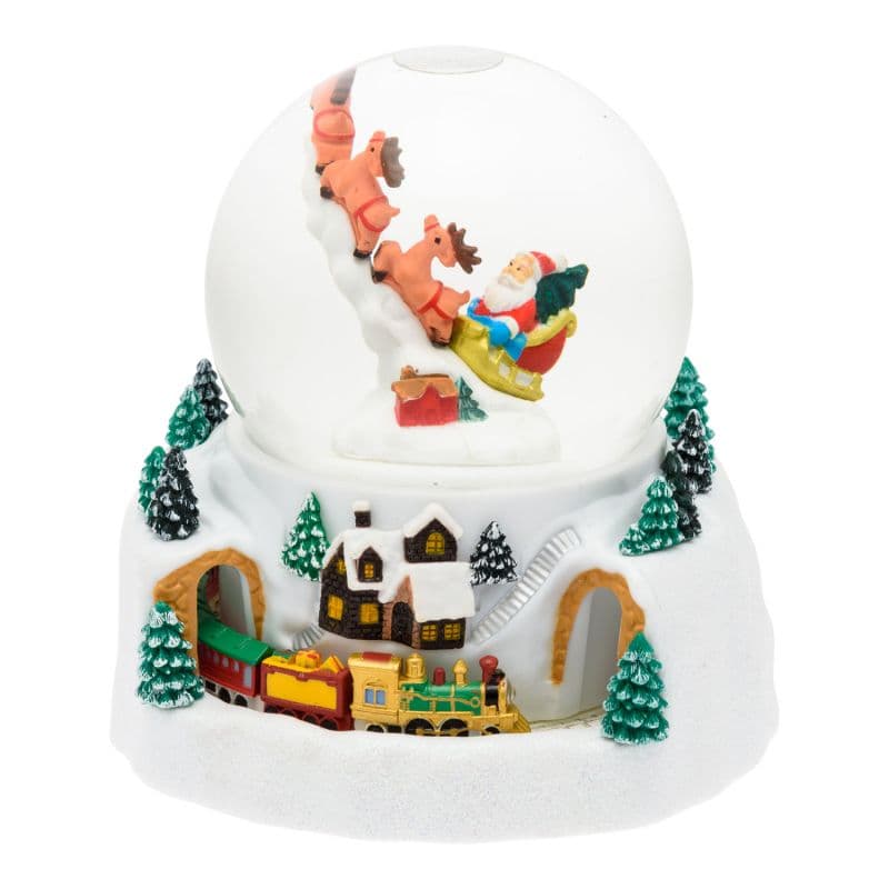 Sfera natalizia con glitter led in plastica con Babbo Natale e renne decorazione per interno h 18,5 cm - 2