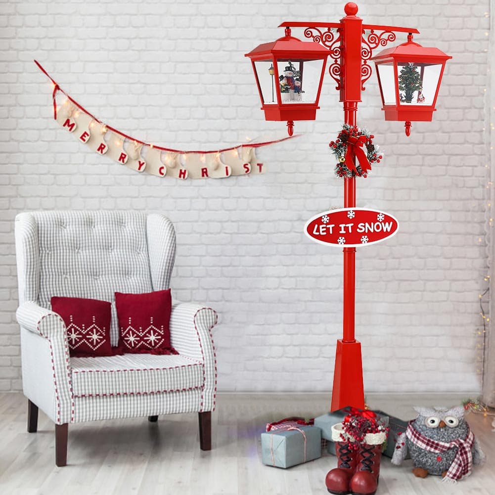 Lampione doppia lanterna decorazione natalizia da interno ed esterno h 188 cm - 2