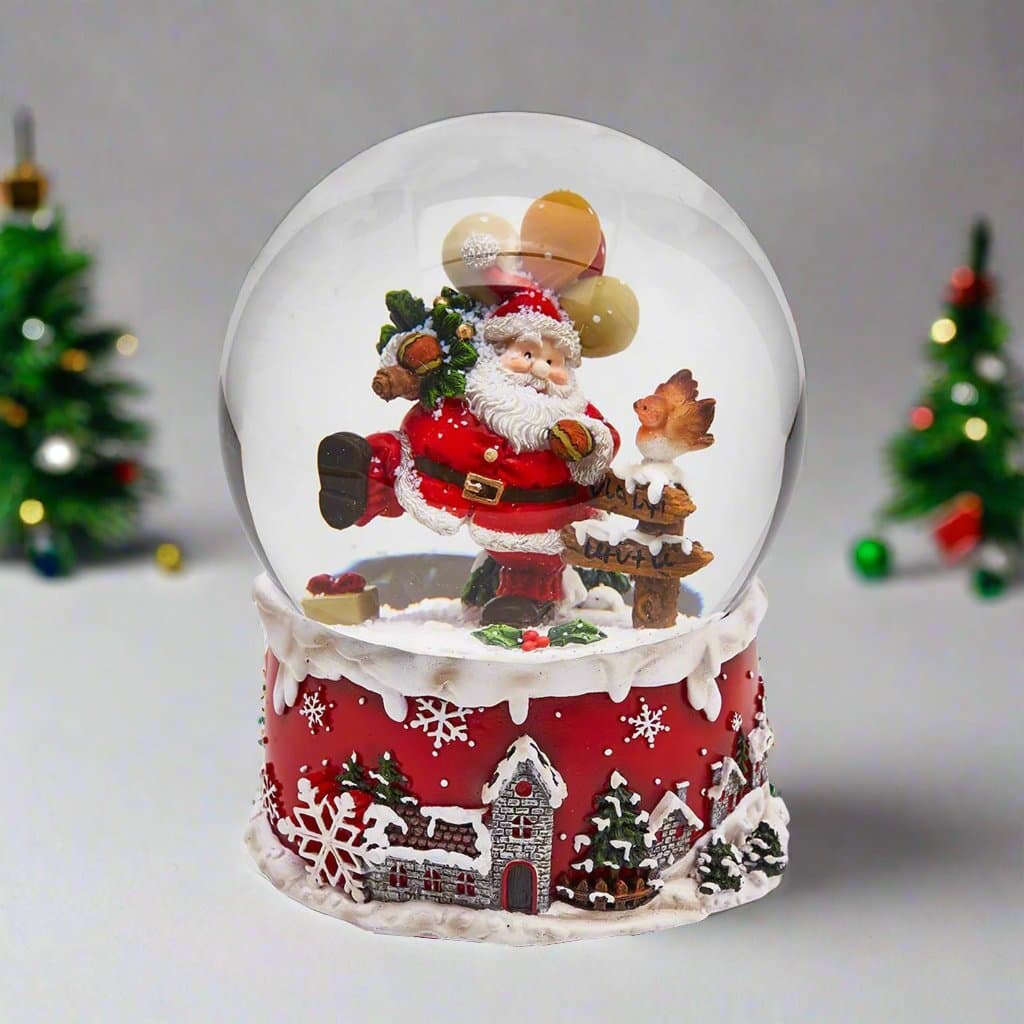 Sfera di cristallo natalizia con Babbo Natale con Passero, Carillon decorazione per interno h 20 cm - 2