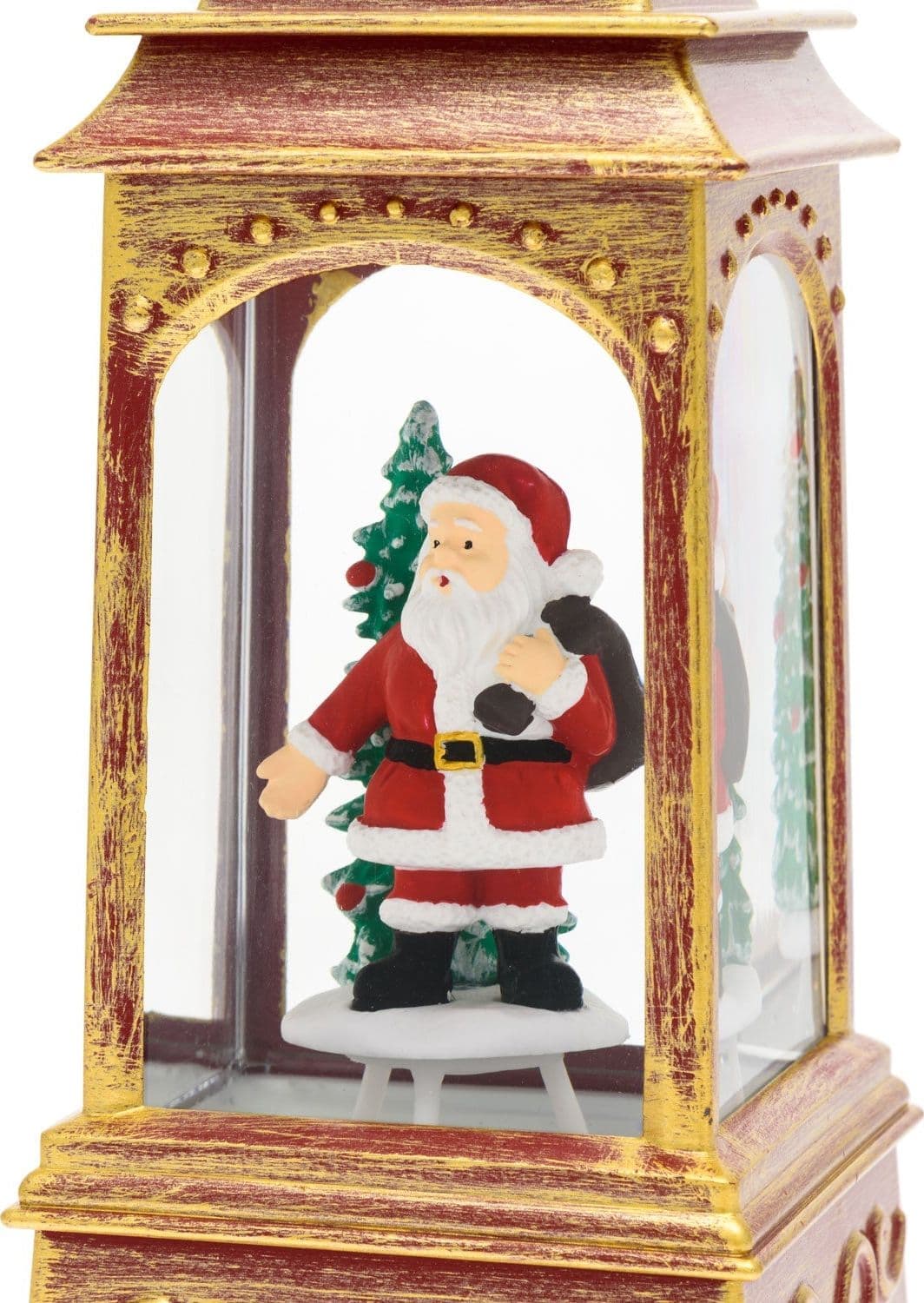 Lanterna natalizia a batteria rosso antico con nevicata glitter h 20 cm - 5