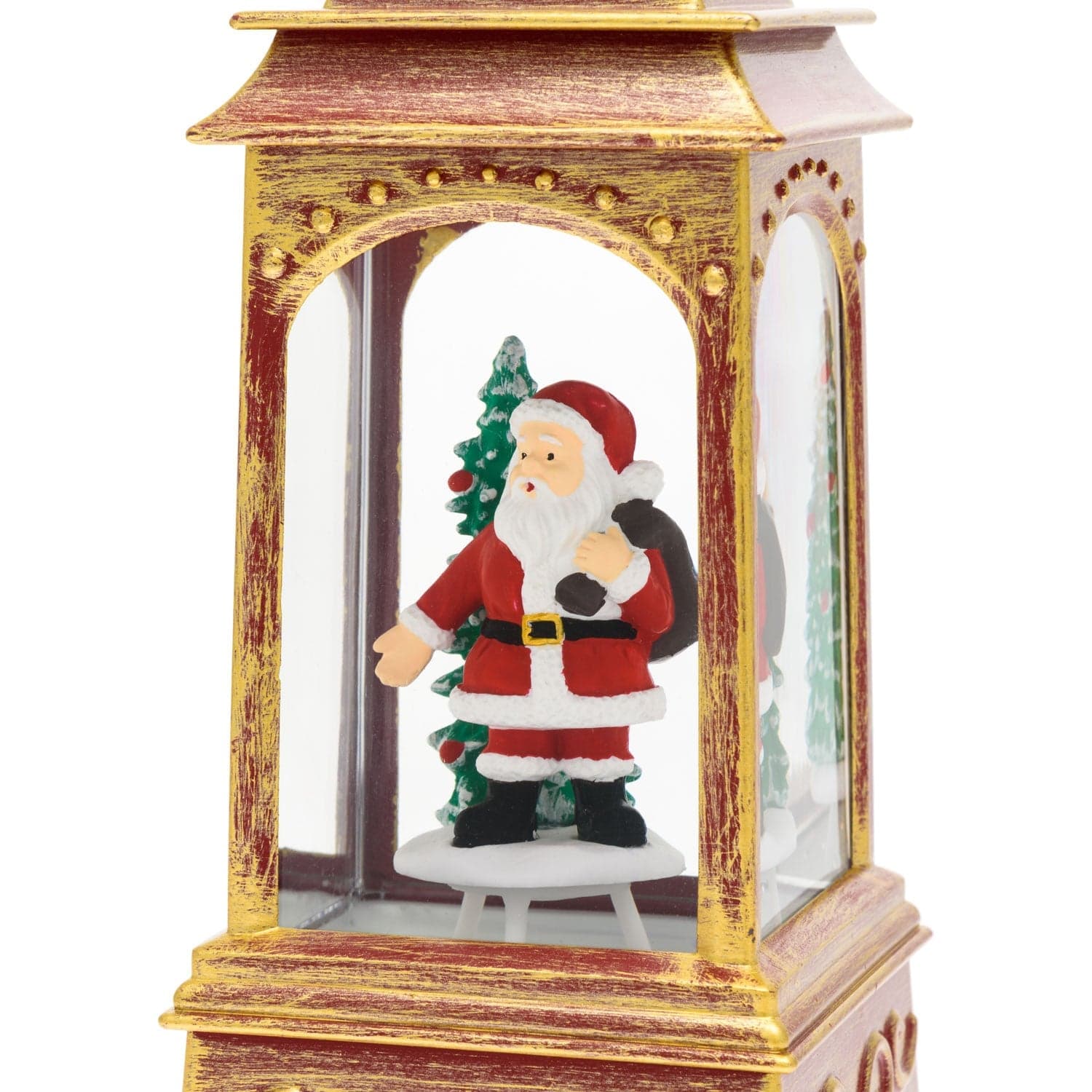 Lanterna natalizia a batteria rosso antico con nevicata glitter h 20 cm - 5