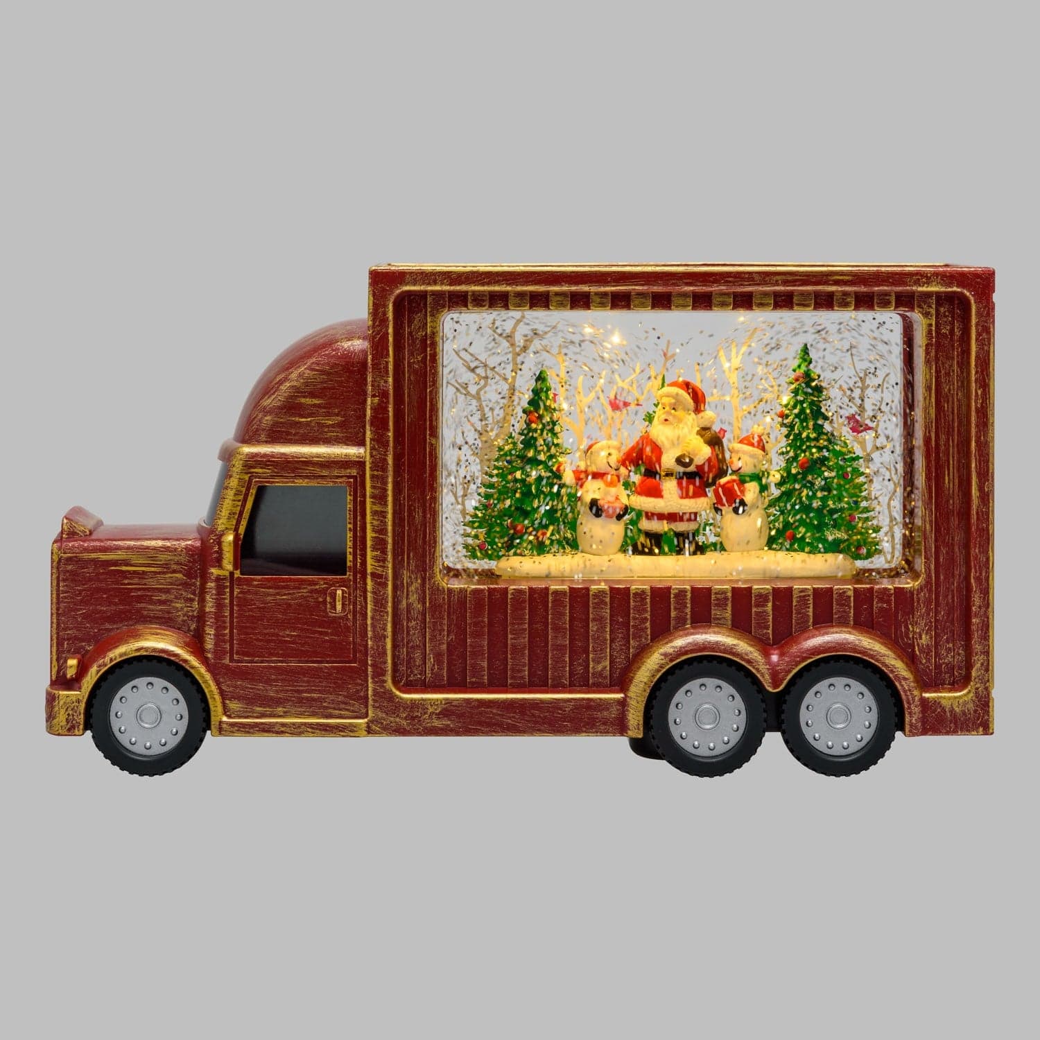 Lanterna natalizia a batteria rosso antico "Cola Truck" con nevicata glitter da 32cm - 4