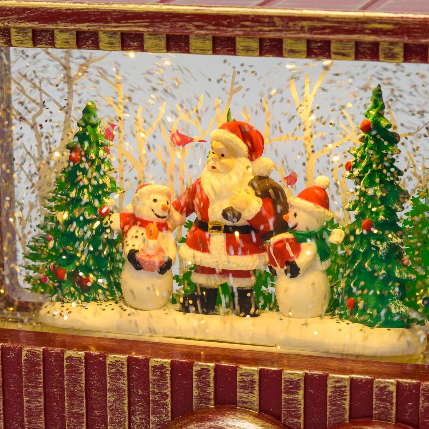 Lanterna natalizia a batteria rosso antico "Cola Truck" con nevicata glitter da 32cm - 6