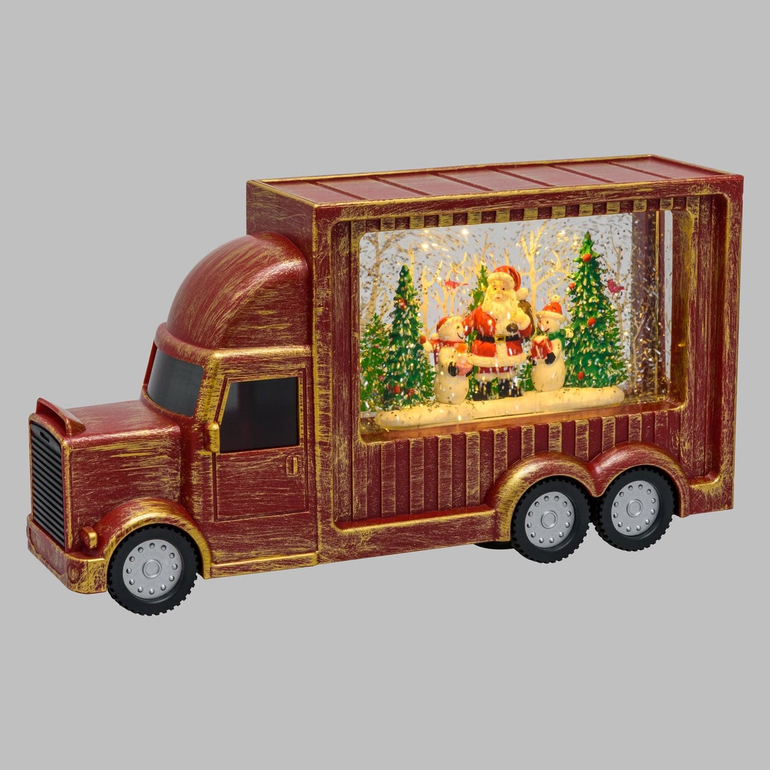 Lanterna natalizia a batteria rosso antico "Cola Truck" con nevicata glitter da 32cm - 8