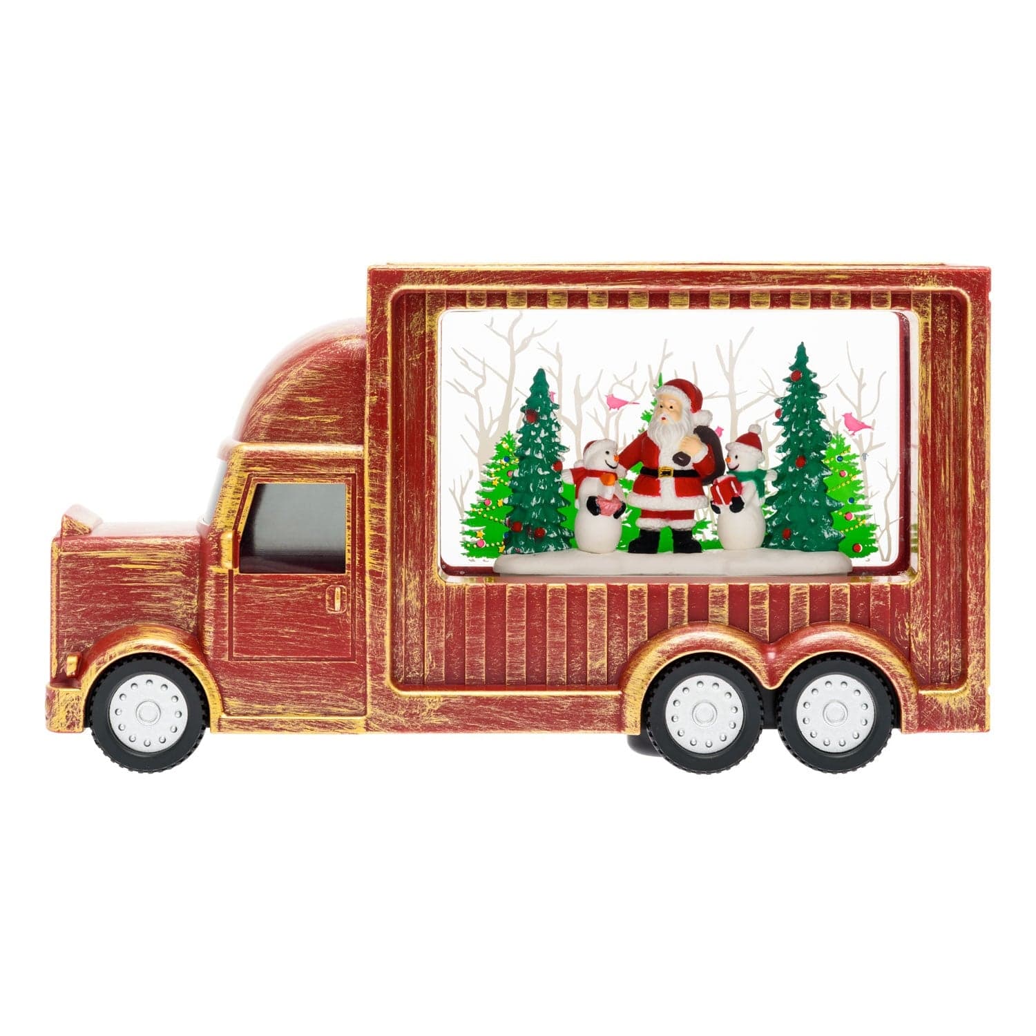 Lanterna natalizia a batteria rosso antico "Cola Truck" con nevicata glitter da 32cm - 9