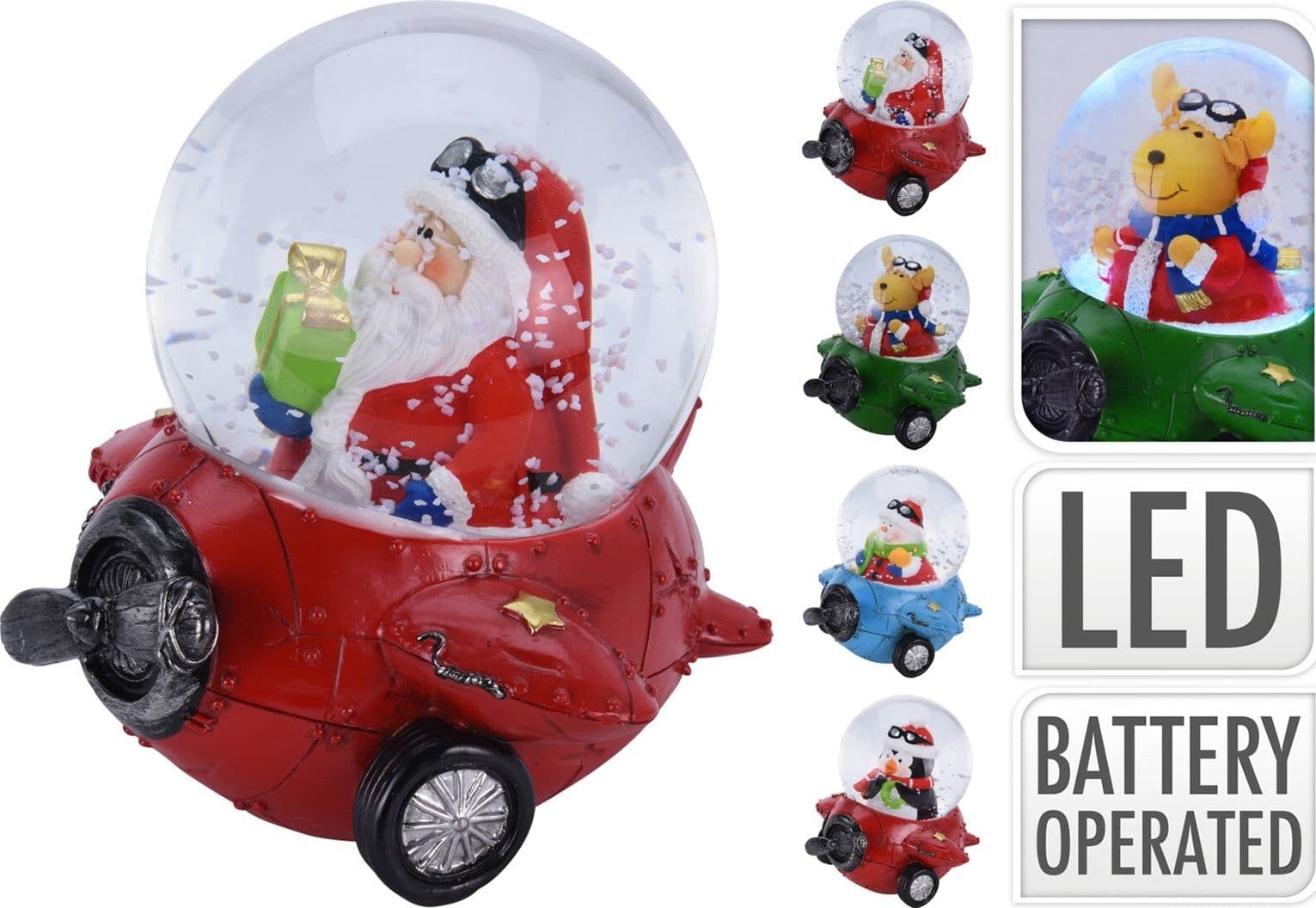 Ampolla con led, palla di neve "Aereo" h 10 cm idea regalo natalizia - 4