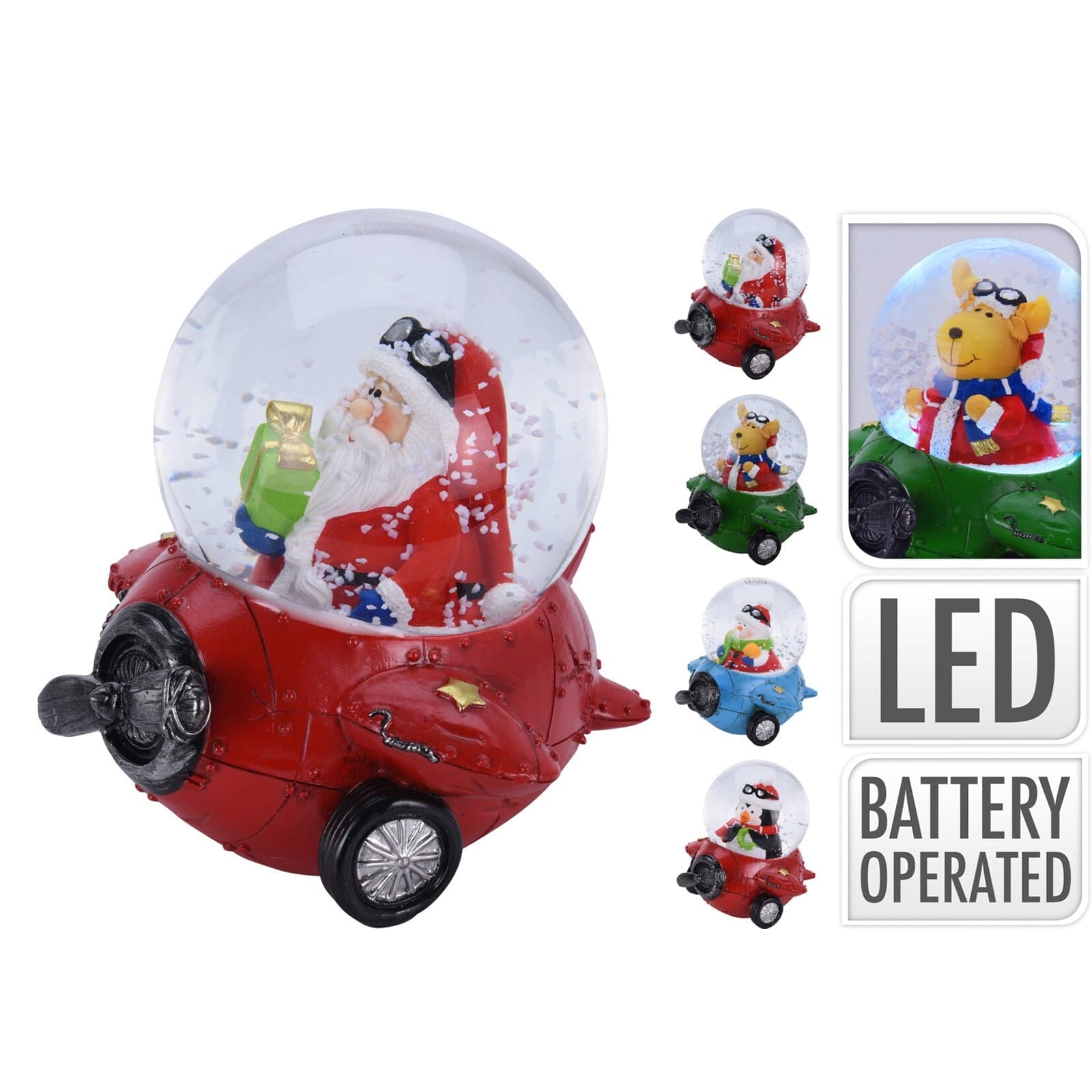 Ampolla con led, palla di neve "Aereo" h 10 cm idea regalo natalizia - 4