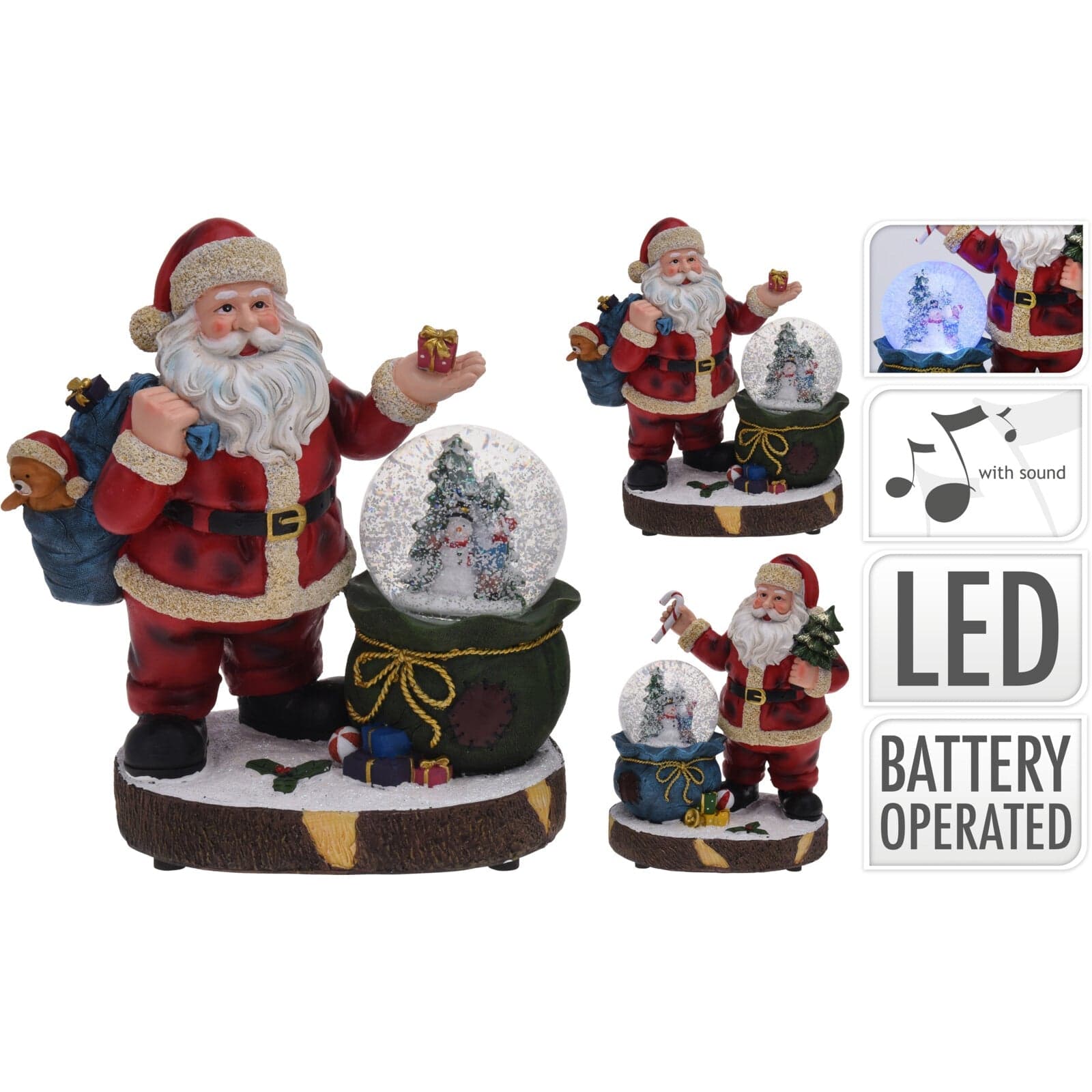 Ampolla con babbo natale, palla di neve natalizia h 30 cm con carillon e Led - 3