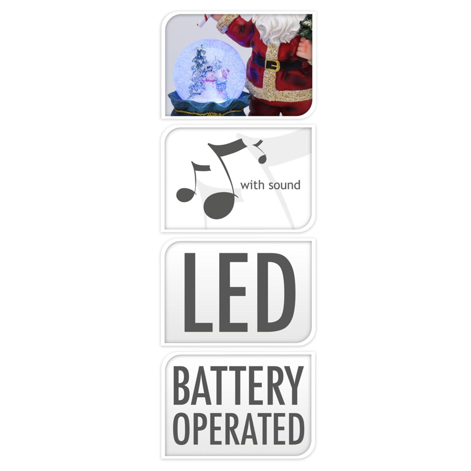 Ampolla con babbo natale, palla di neve natalizia h 30 cm con carillon e Led - 4