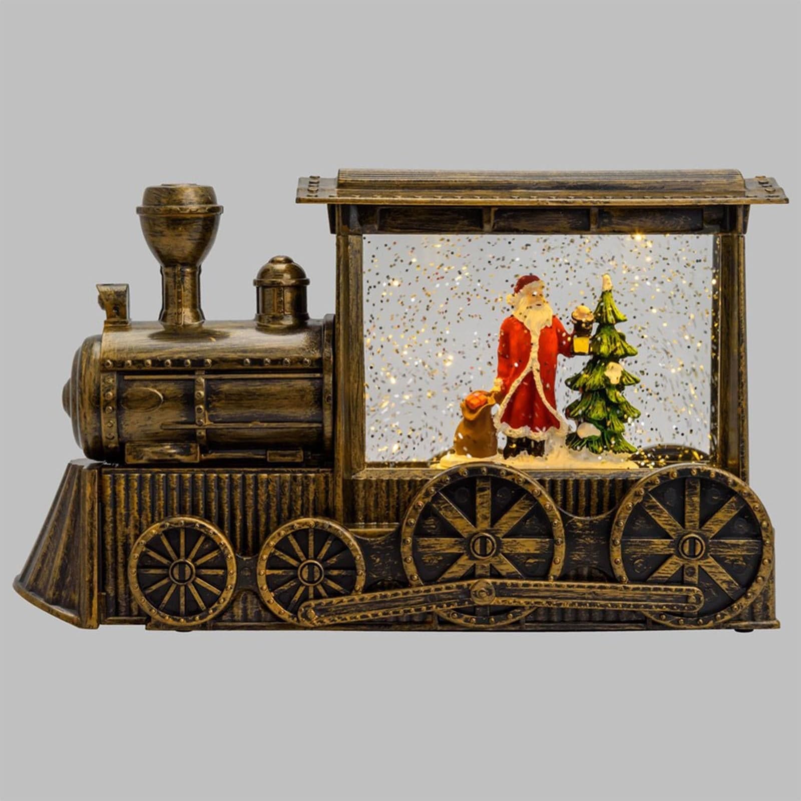 Lanterna natalizia "Treno" effetto nevicata decorazione a led con batteria - 6