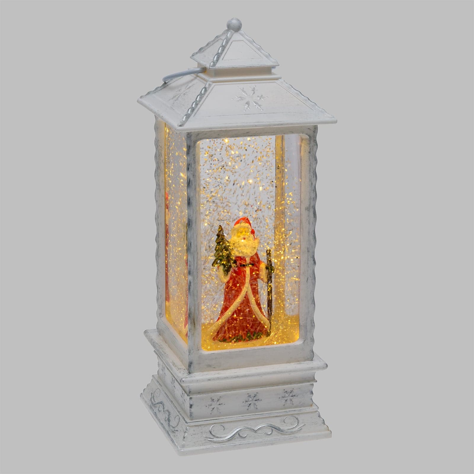 Palla di vetro con neve a forma di Lanterna natalizia con babbo natale a led h 27 cm - 4