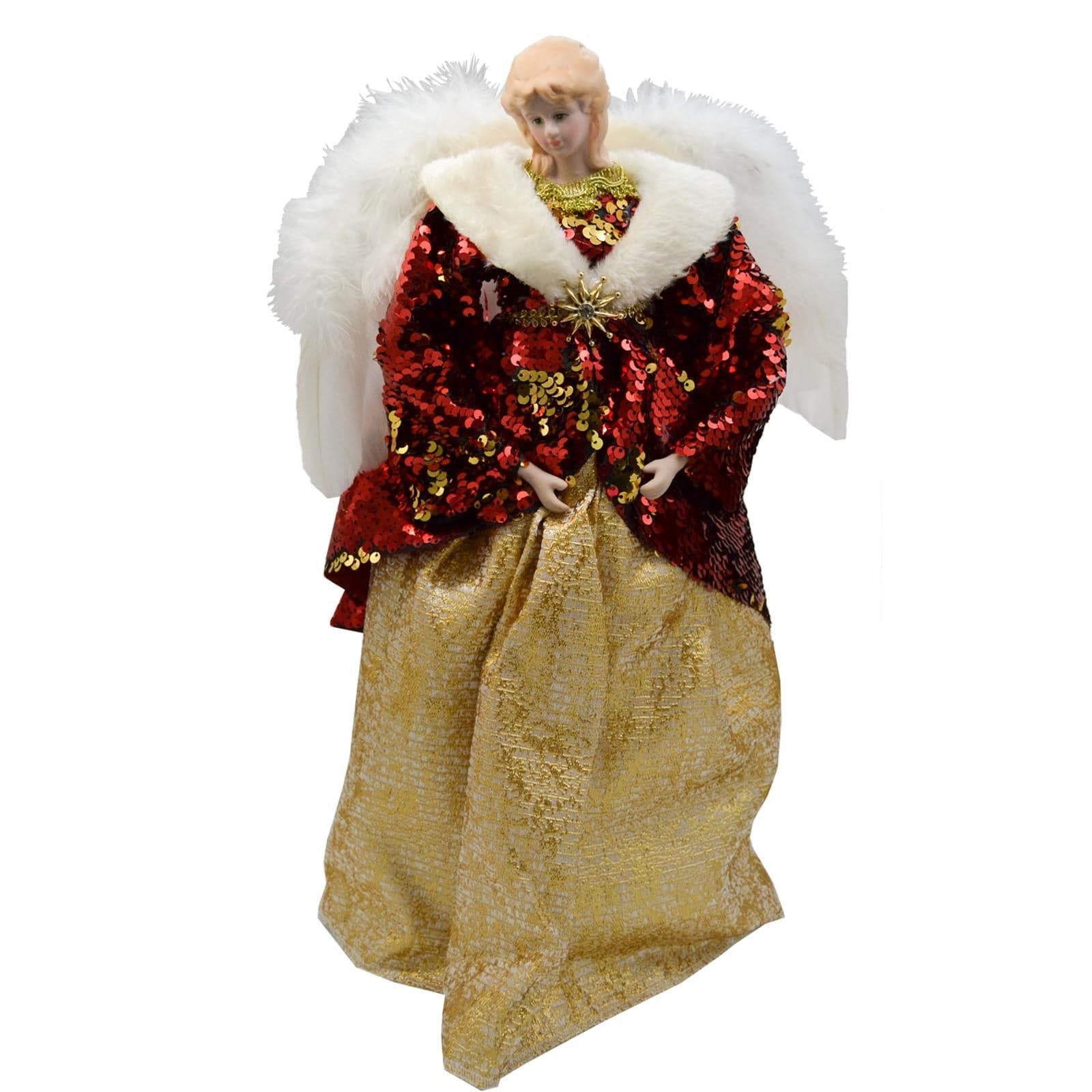 Puntale per albero di natale angelo rosso h 41 cm decorazione natalizia ali piumate - 2