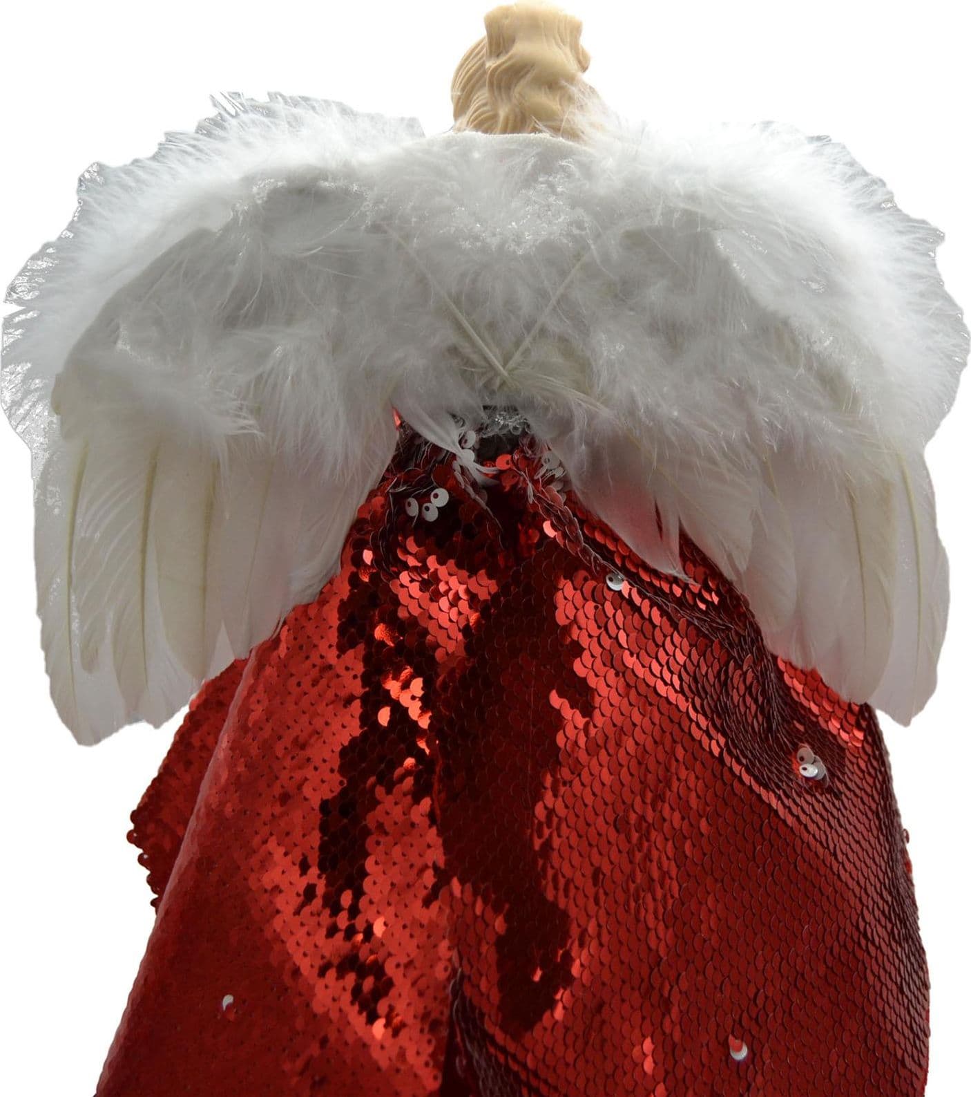 Puntale per albero di natale angelo rosso h 41 cm decorazione natalizia ali piumate - 3